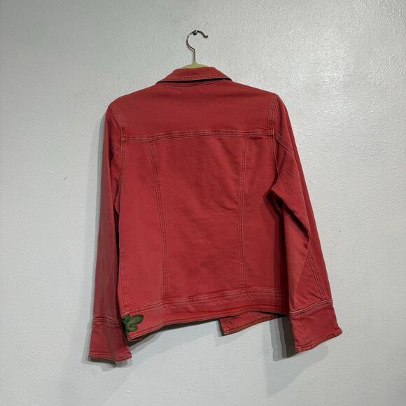 Luxe Moda Pink Denim Floral Embroidered Jean Jacket Sz NWT - Picture 10 of 13